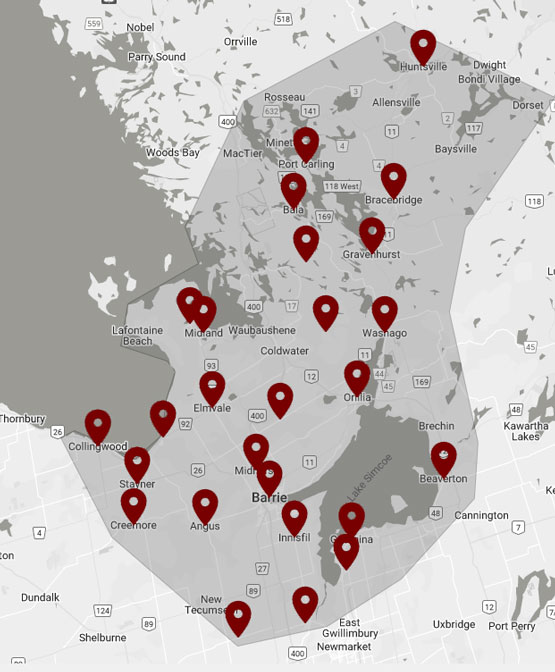 Service Area Map Highlighted